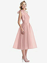 Side View Thumbnail - Rose - PANTONE Rose Quartz Scarf-Tie One-Shoulder Organdy Midi Dress 