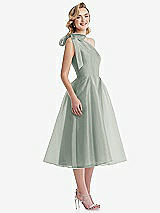 Side View Thumbnail - Willow Green Scarf-Tie One-Shoulder Organdy Midi Dress 