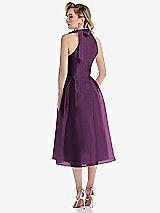 Rear View Thumbnail - Aubergine Scarf-Tie High-Neck Halter Organdy Midi Dress