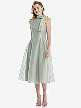 Front View Thumbnail - Willow Green Scarf-Tie High-Neck Halter Organdy Midi Dress