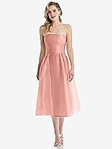 Front View Thumbnail - Apricot Strapless Pleated Skirt Organdy Midi Dress