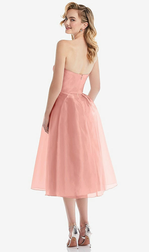 Back View - Apricot Strapless Pleated Skirt Organdy Midi Dress