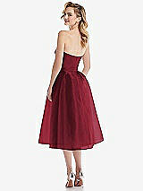 Rear View Thumbnail - Claret Strapless Pleated Skirt Organdy Midi Dress