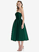 Side View Thumbnail - Hunter Green Strapless Pleated Skirt Organdy Midi Dress
