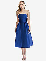 Front View Thumbnail - Sapphire Strapless Pleated Skirt Organdy Midi Dress