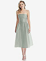 Front View Thumbnail - Willow Green Strapless Pleated Skirt Organdy Midi Dress