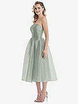 Side View Thumbnail - Willow Green Strapless Pleated Skirt Organdy Midi Dress