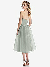 Rear View Thumbnail - Willow Green Strapless Pleated Skirt Organdy Midi Dress