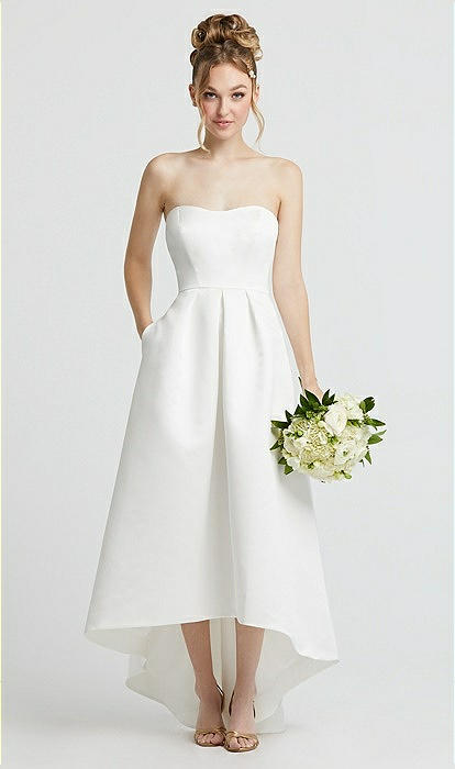 Sweetheart Strapless High Low Satin Wedding Bridesmaid Dress With