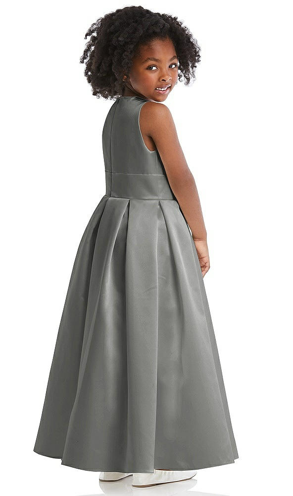 Back View - Charcoal Gray Sleeveless Pleated Skirt Satin Flower Girl Dress