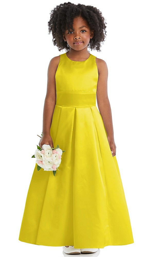 Front View - Citrus Sleeveless Pleated Skirt Satin Flower Girl Dress