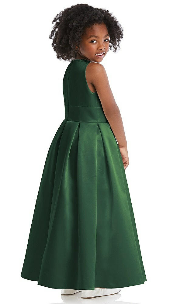 Back View - Hampton Green Sleeveless Pleated Skirt Satin Flower Girl Dress