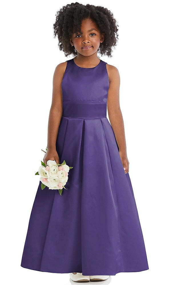 Front View - Regalia - PANTONE Ultra Violet Sleeveless Pleated Skirt Satin Flower Girl Dress