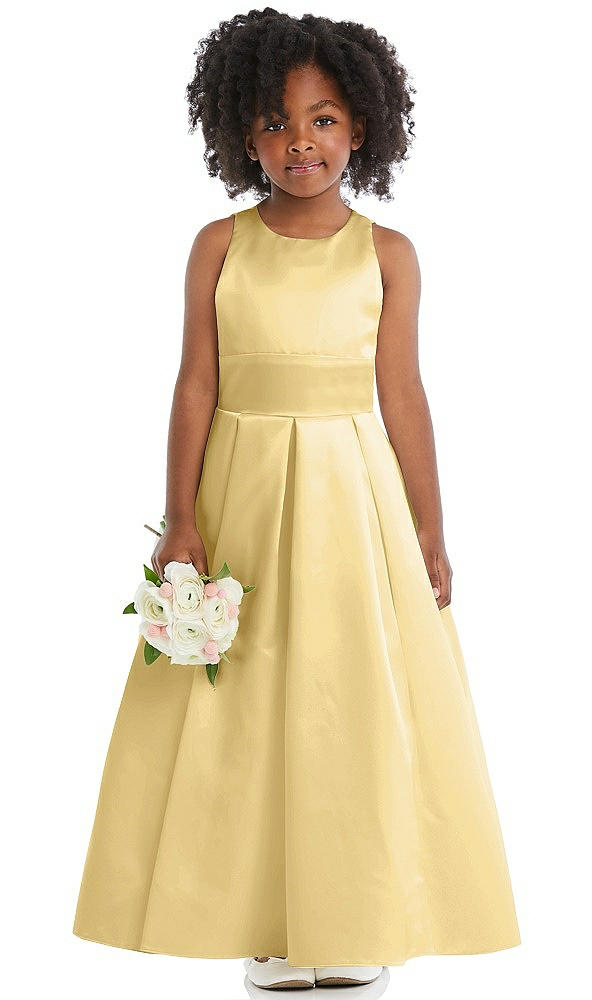 Front View - Buttercup Sleeveless Pleated Skirt Satin Flower Girl Dress