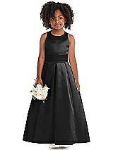 Front View Thumbnail - Black Sleeveless Pleated Skirt Satin Flower Girl Dress