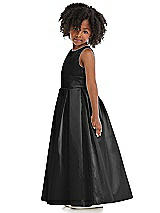 Side View Thumbnail - Black Sleeveless Pleated Skirt Satin Flower Girl Dress