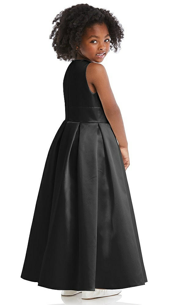 Back View - Black Sleeveless Pleated Skirt Satin Flower Girl Dress