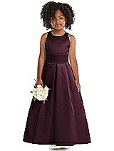 Front View Thumbnail - Bordeaux Sleeveless Pleated Skirt Satin Flower Girl Dress