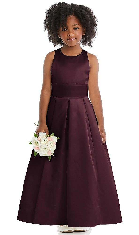 Front View - Bordeaux Sleeveless Pleated Skirt Satin Flower Girl Dress