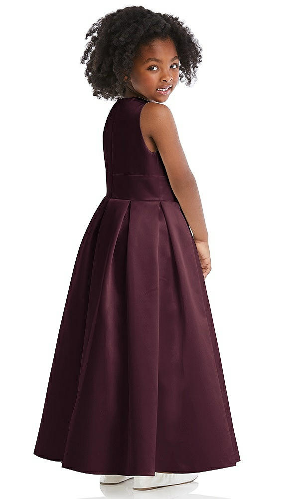 Back View - Bordeaux Sleeveless Pleated Skirt Satin Flower Girl Dress
