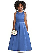 Front View Thumbnail - Cornflower Sleeveless Pleated Skirt Satin Flower Girl Dress