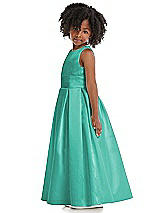 Side View Thumbnail - Pantone Turquoise Sleeveless Pleated Skirt Satin Flower Girl Dress
