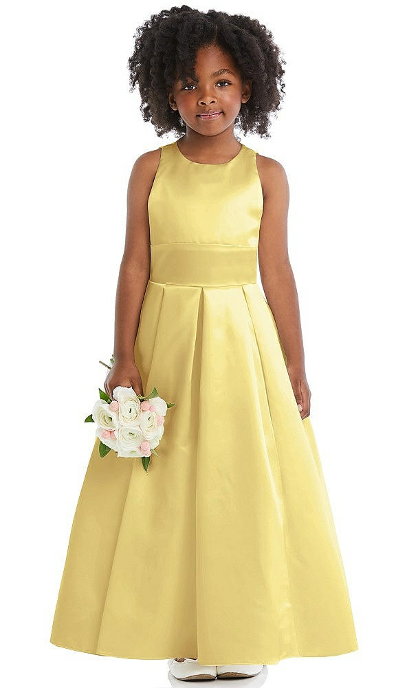 Front View - Sunflower Sleeveless Pleated Skirt Satin Flower Girl Dress