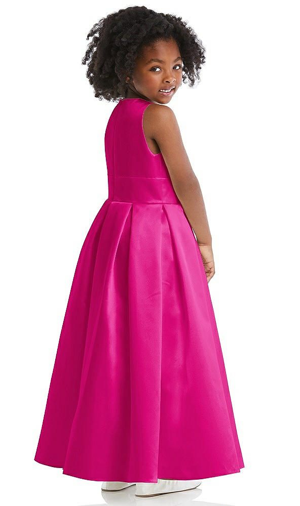 Back View - Think Pink Sleeveless Pleated Skirt Satin Flower Girl Dress