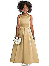 Front View Thumbnail - Venetian Gold Sleeveless Pleated Skirt Satin Flower Girl Dress