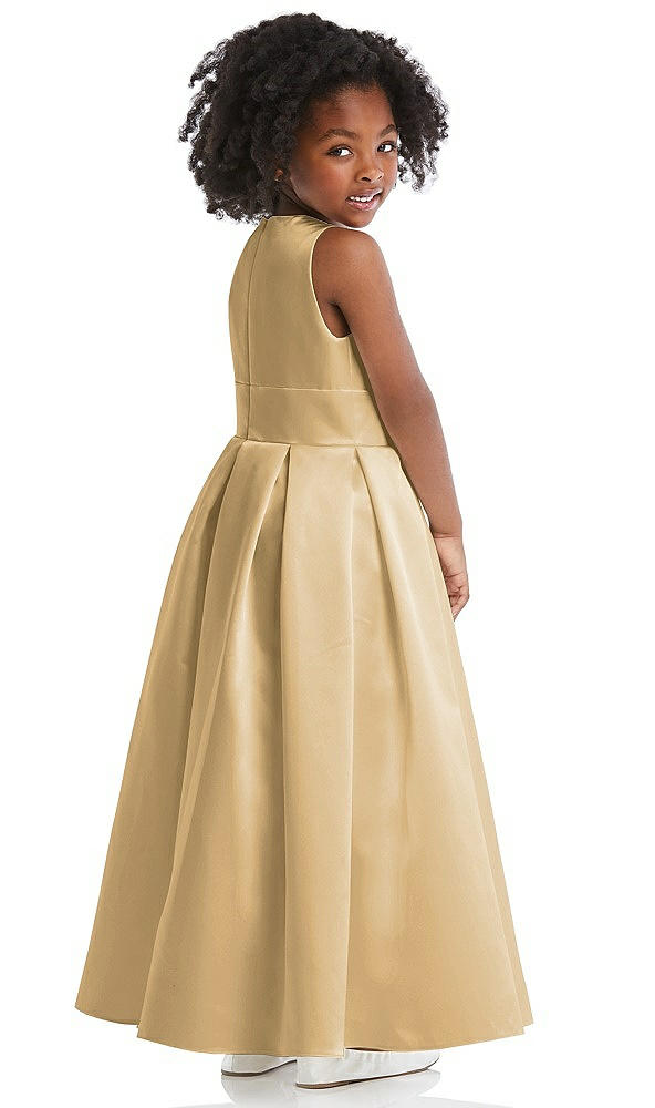 Back View - Venetian Gold Sleeveless Pleated Skirt Satin Flower Girl Dress