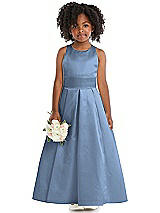 Front View Thumbnail - Windsor Blue Sleeveless Pleated Skirt Satin Flower Girl Dress