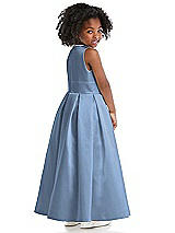 Rear View Thumbnail - Windsor Blue Sleeveless Pleated Skirt Satin Flower Girl Dress
