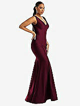 Side View Thumbnail - Cabernet Shirred Shoulder Stretch Satin Mermaid Dress with Slight Train
