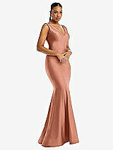 Alt View 1 Thumbnail - Copper Penny Shirred Shoulder Stretch Satin Mermaid Dress with Slight Train