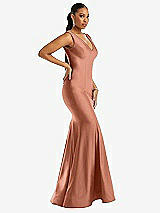 Side View Thumbnail - Copper Penny Shirred Shoulder Stretch Satin Mermaid Dress with Slight Train