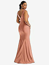 Rear View Thumbnail - Copper Penny Shirred Shoulder Stretch Satin Mermaid Dress with Slight Train