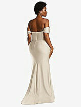 Alt View 4 Thumbnail - Champagne Off-the-Shoulder Corset Stretch Satin Mermaid Dress with Slight Train