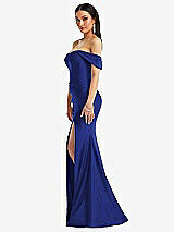 Alt View 2 Thumbnail - Cobalt Blue Off-the-Shoulder Corset Stretch Satin Mermaid Dress with Slight Train