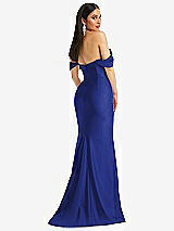 Alt View 3 Thumbnail - Cobalt Blue Off-the-Shoulder Corset Stretch Satin Mermaid Dress with Slight Train