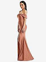 Alt View 2 Thumbnail - Copper Penny Off-the-Shoulder Corset Stretch Satin Mermaid Dress with Slight Train