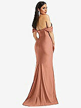 Alt View 3 Thumbnail - Copper Penny Off-the-Shoulder Corset Stretch Satin Mermaid Dress with Slight Train