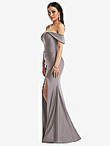 Alt View 2 Thumbnail - Cashmere Gray Off-the-Shoulder Corset Stretch Satin Mermaid Dress with Slight Train