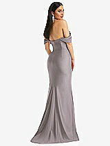 Alt View 3 Thumbnail - Cashmere Gray Off-the-Shoulder Corset Stretch Satin Mermaid Dress with Slight Train