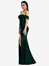 Alt View 2 Thumbnail - Evergreen Off-the-Shoulder Corset Stretch Satin Mermaid Dress with Slight Train