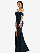 Alt View 2 Thumbnail - Midnight Navy Off-the-Shoulder Corset Stretch Satin Mermaid Dress with Slight Train