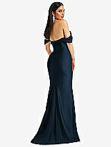 Alt View 3 Thumbnail - Midnight Navy Off-the-Shoulder Corset Stretch Satin Mermaid Dress with Slight Train