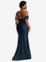 Alt View 4 Thumbnail - Midnight Navy Off-the-Shoulder Corset Stretch Satin Mermaid Dress with Slight Train