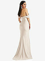 Alt View 3 Thumbnail - Oat Off-the-Shoulder Corset Stretch Satin Mermaid Dress with Slight Train