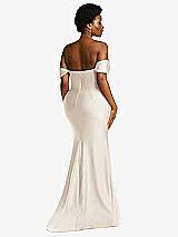 Alt View 4 Thumbnail - Oat Off-the-Shoulder Corset Stretch Satin Mermaid Dress with Slight Train