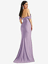 Alt View 3 Thumbnail - Pale Purple Off-the-Shoulder Corset Stretch Satin Mermaid Dress with Slight Train
